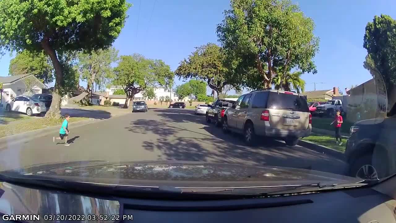 Kids Running into Street Almost Get Hit by Car