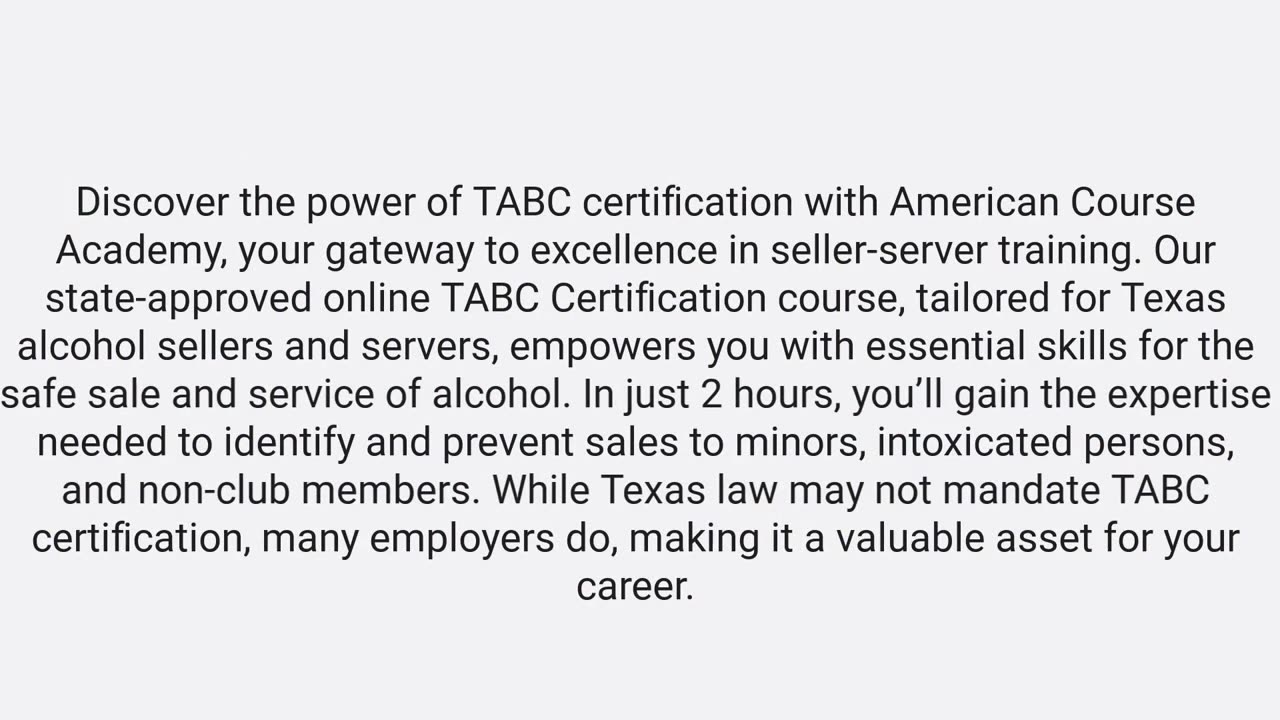 American Course Academy : TABC Certification Texas Online