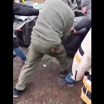 Car is run over by Ukrainian tank