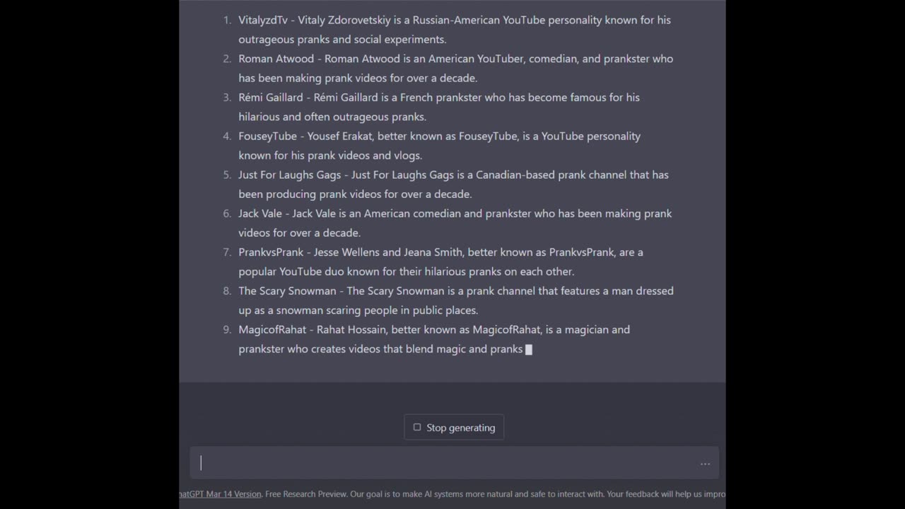 ChatGPTsays about Best Prank Videos Creators.