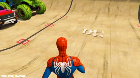 SPIDERMAN CARS Monster Trucks Mega Rampa Challenge ! SUPERHERO HULK Iron Man Goku Racing -7