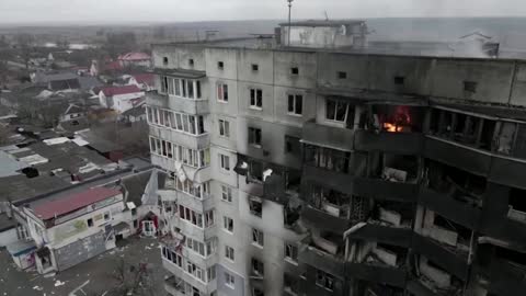 Drone footage captures battle aftermath in Borodyanka, near Kyiv