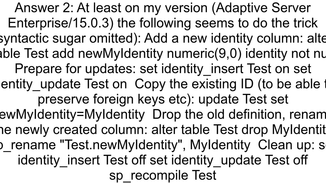 Alter table set Identity column