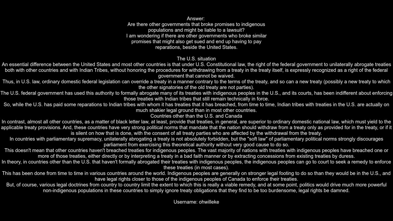 Are there other governments that broke promises to indigenous populations and might be liable to a