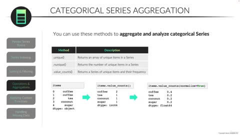 Categorical Series Aggregation/Pandas Series video 20