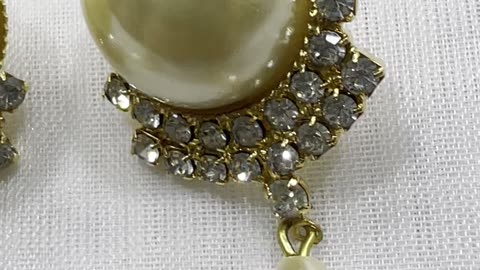 18KGP Faux Pearl Post Earrings. Made with Swarovski Crystal. Party. Event