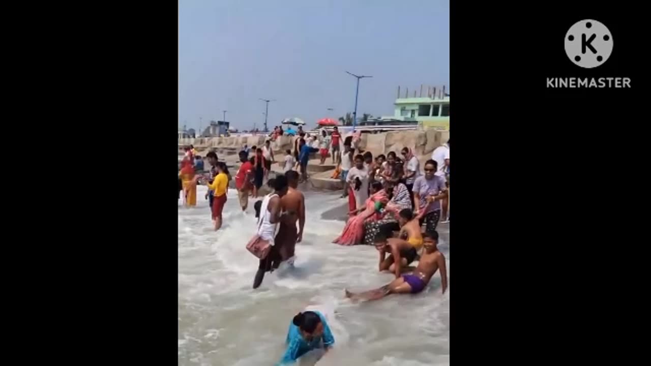 Funny bath in sea beach