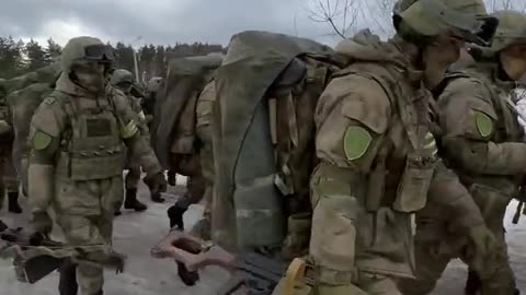 Video of the Chechen military marching in #Ukraine