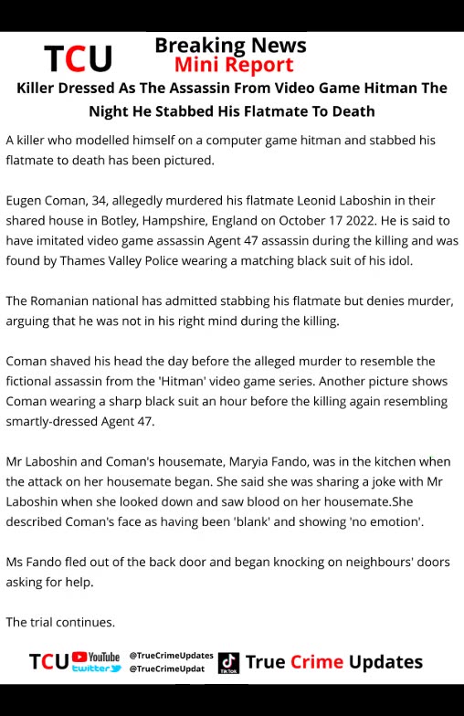 Killer Dressed As The Assassin From Video Game Hitman The Night He Stabbed His Flatmate To Death