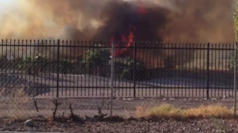 A fire on a street in Las Vegas.