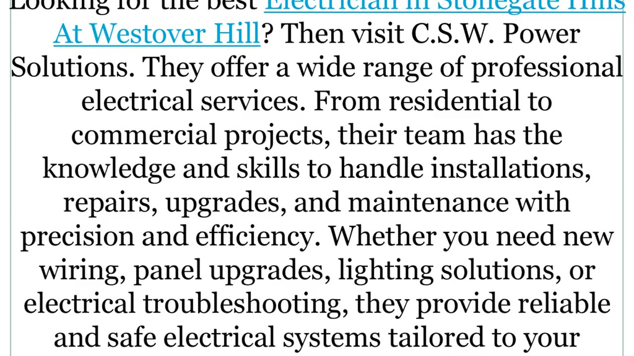 Best Electrician in Stonegate Hills At Westover Hill