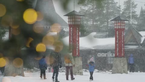 Winter & first snow at Santa Claus Village Arctic Circle Rovaniemi Lapland Finland Santa's reindeer