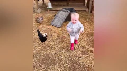 Funny babies play with animals