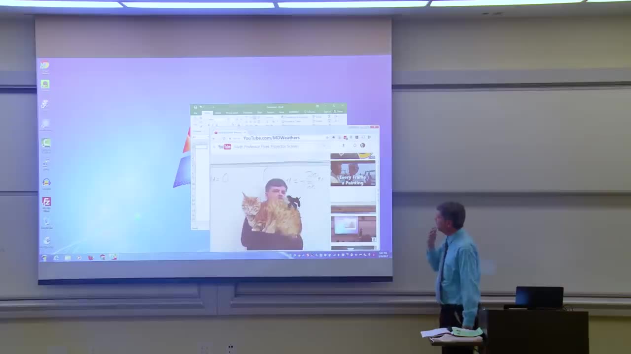 funny Math Professor Fixes Projector Screen