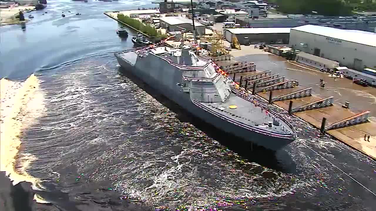 Spectacular aerial footage of U.S. Navy's LCS 15 launch