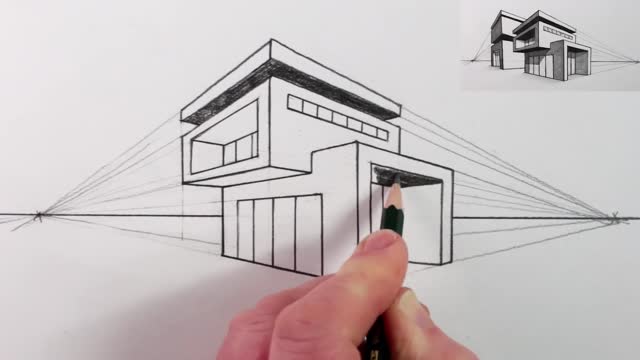 How to Draw a House in Two Point Perspective: Modern House