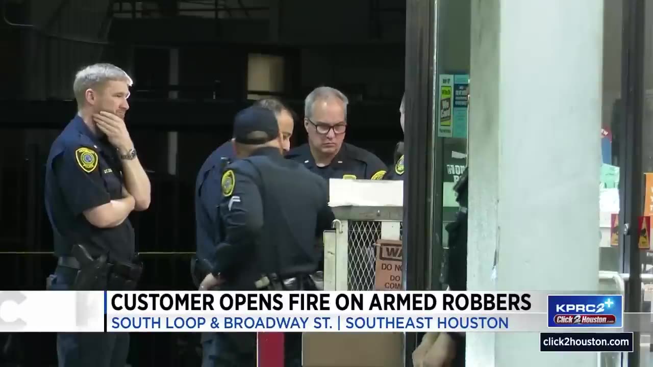 Customer opens fire on armed robbers at southeast Houston gas station