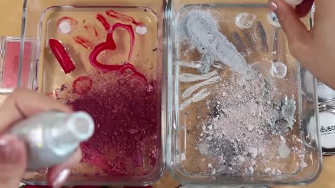 Mixing'Rose vs Silver'Eyeshadow,Makeup and glitter Into Slime! Satisfying Slime Video.