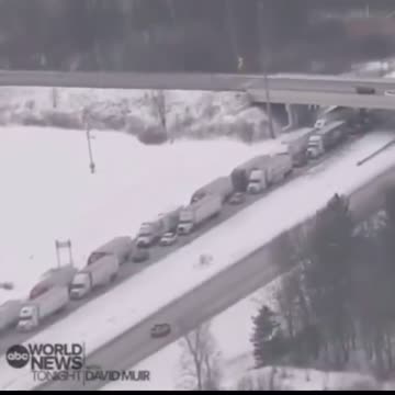 Truckers block Ambassador Bridge Windsor/Detroit aerial footage