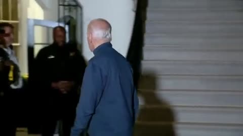 Biden gets distracted by his dog on the balcony as he returns from Japan