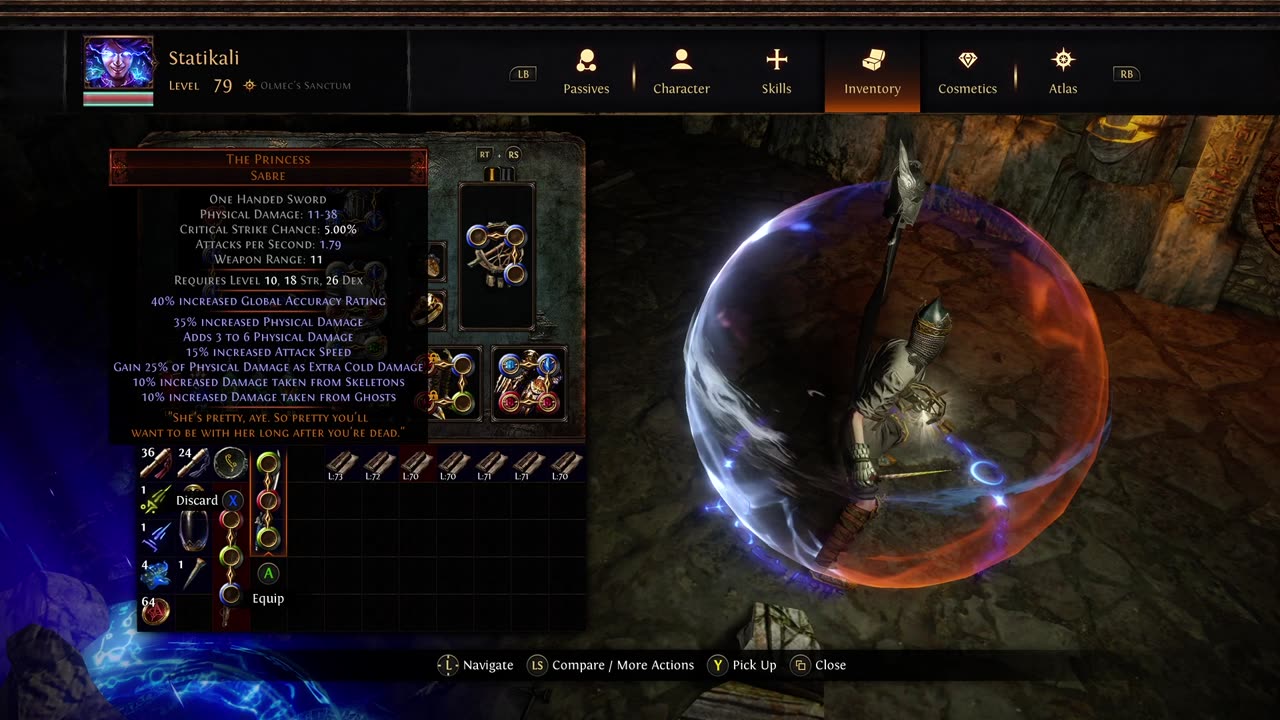 POE SSF Crucible Unique Sabre The Princess