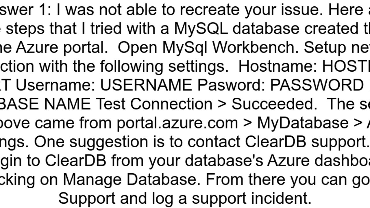 Cannot connect to Azure MySQL service with MySQL Workbench