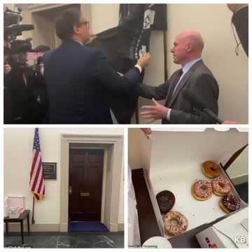 George Santos leaves DONUTS for reporters outside his office
