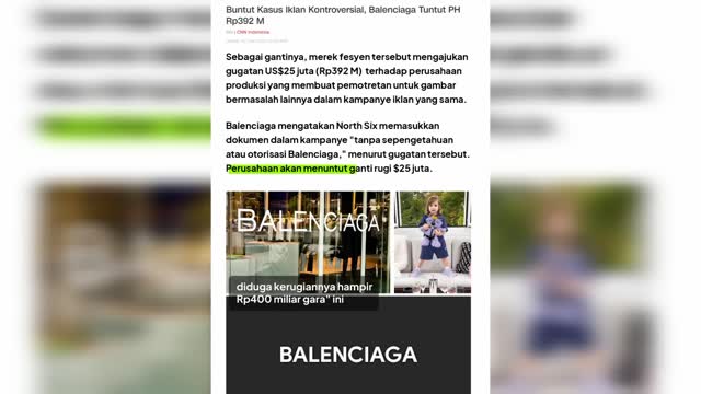 Perusahaan BALENCIAGA Rugi 400Miliar Rupiah Karena Jadi Buruk