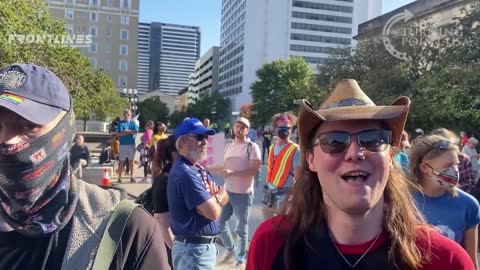 Here at the Capitol antifascist counter-protesters demonstrate their disdain