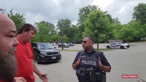 Police were called on Druthers for handing out free newspapers in a park in London, Ontario...