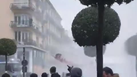 Rennes, France… citizens use tractors to block the water cannons