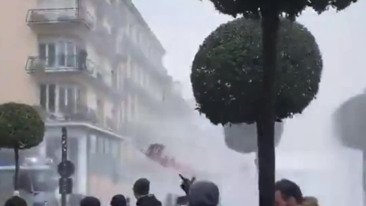 Rennes, France… citizens use tractors to block the water cannons
