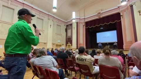 Farmer Wade asking Questions at Nuclear Meeting at St. Arnaud, Vic - 16/10/2024