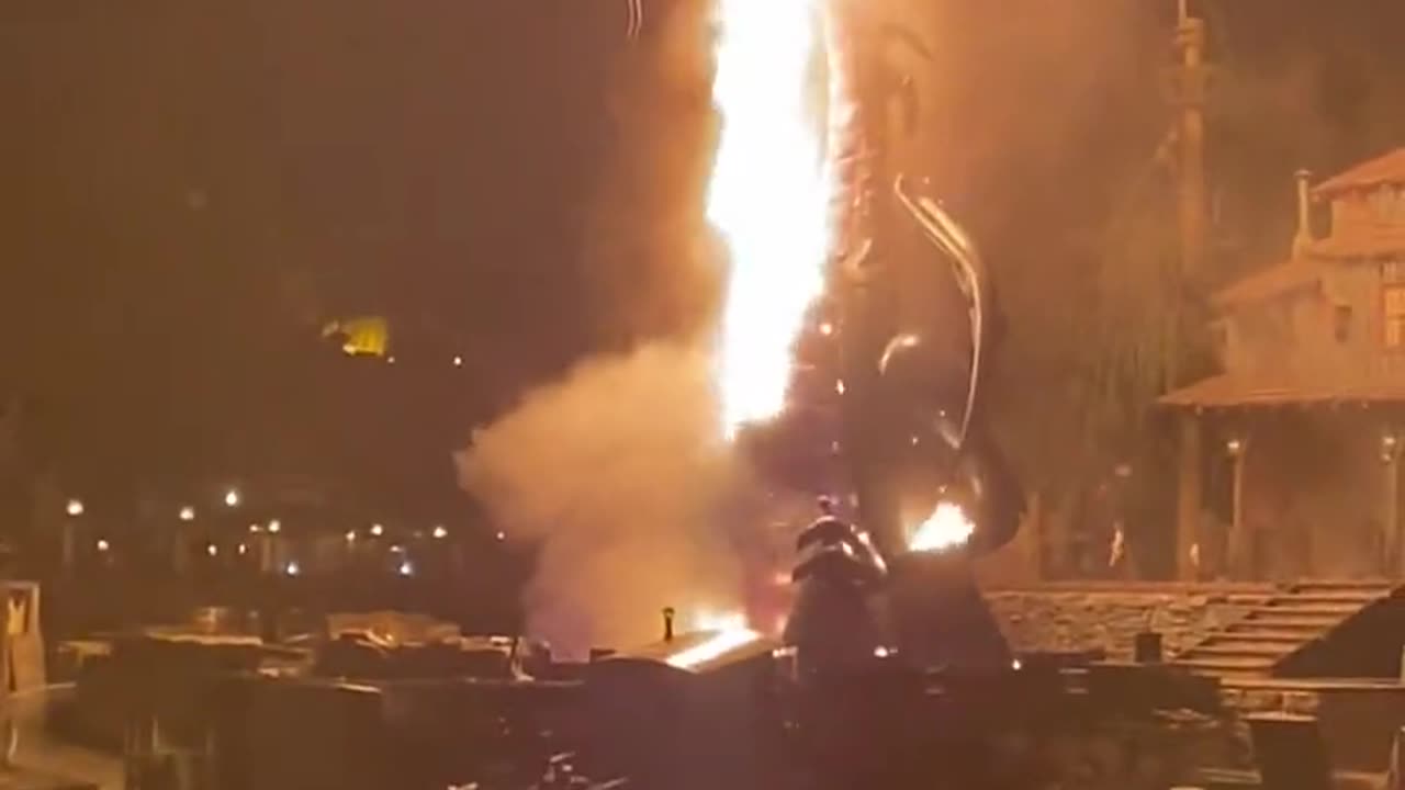 Dragon catches fire in Disneyland..