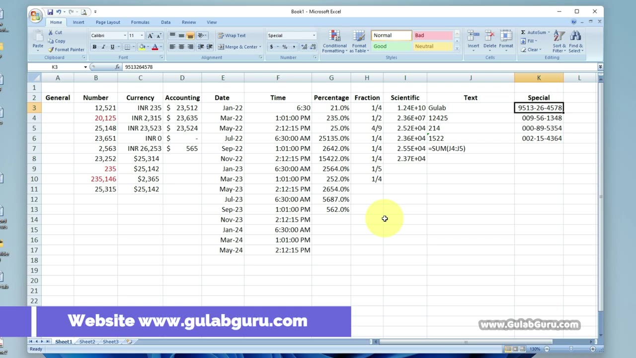 MS excel Part-4 | Excel Basic Knowledge | Excel tutorial for beginners | number format 2nd class
