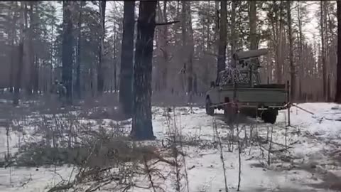 Ukrainians Loading Up and Firing a Rocket Pod Mounted to a Truck