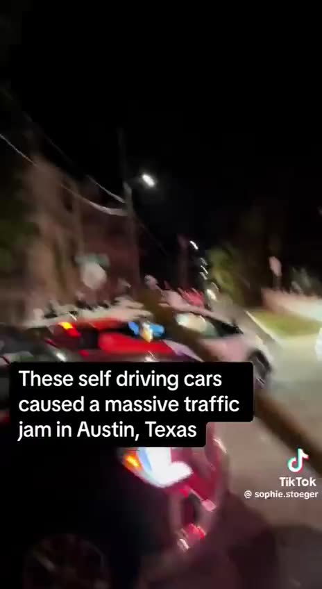 Robotaxis malfunction and cause a traffic jam in Austin, Texas.
