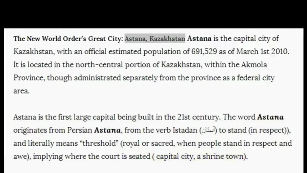 Astana Kazakhstan - The New World Order Secret City