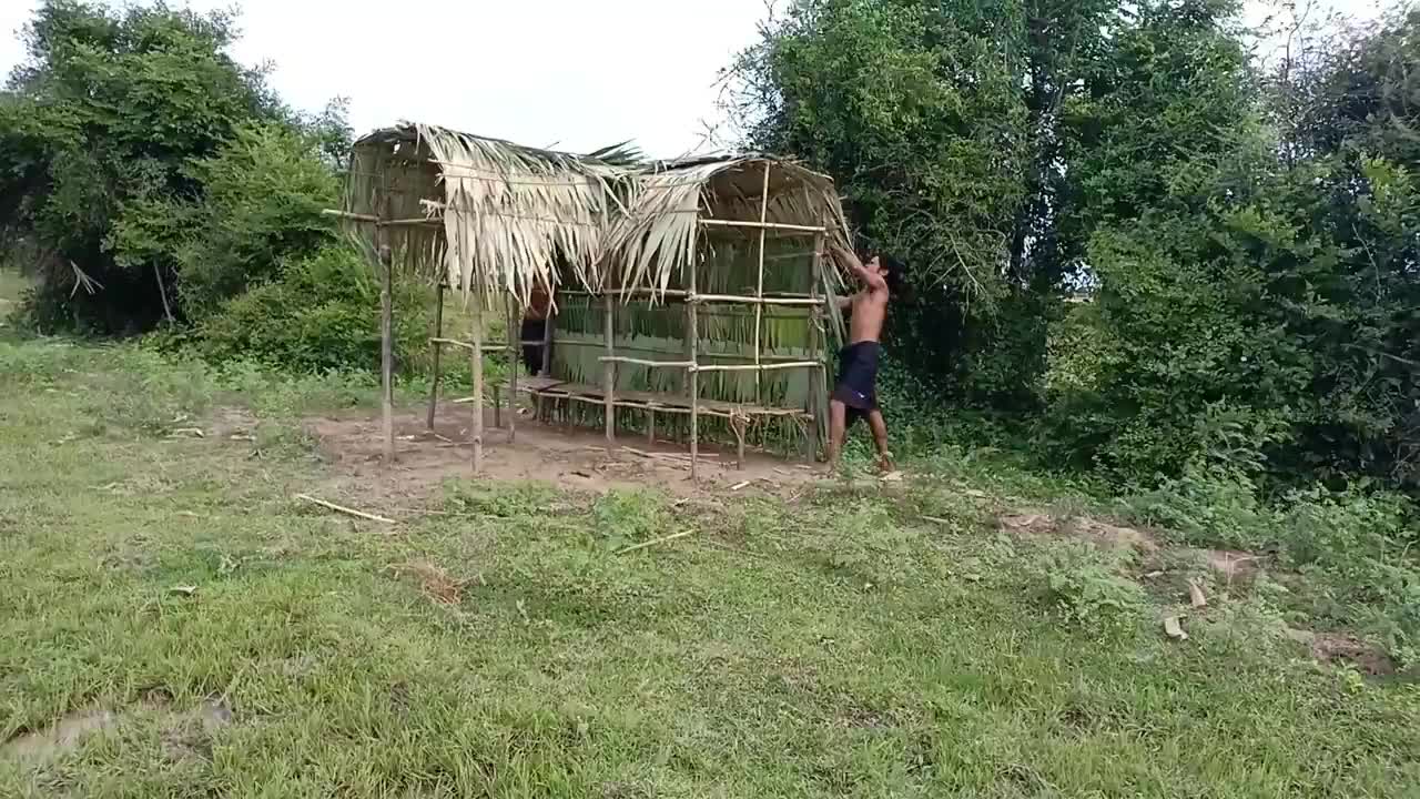 Primitive Building : Make a house on palm leaves