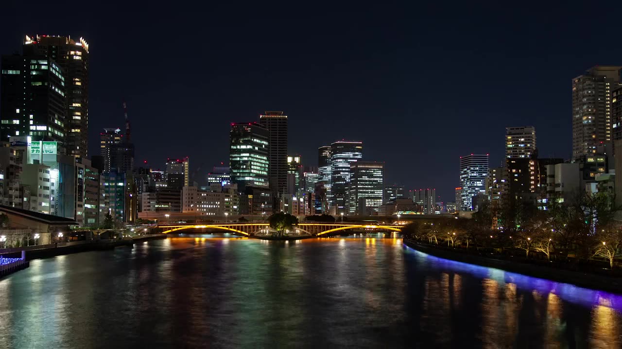River, bridge and skyscrapers in Osaka