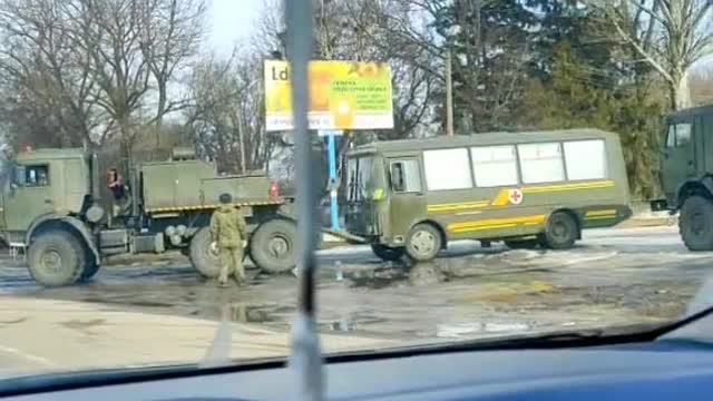 Footage shared on February 22, 2022 by netizens shows Russian Armed Forces military trucks and some