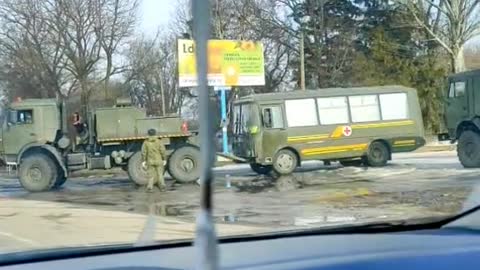 Footage shared on February 22, 2022 by netizens shows Russian Armed Forces military trucks and some