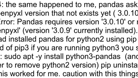 ImportError Pandas requires version 3930739 or newer of 39openpyxl39 version 3930539 currently inst