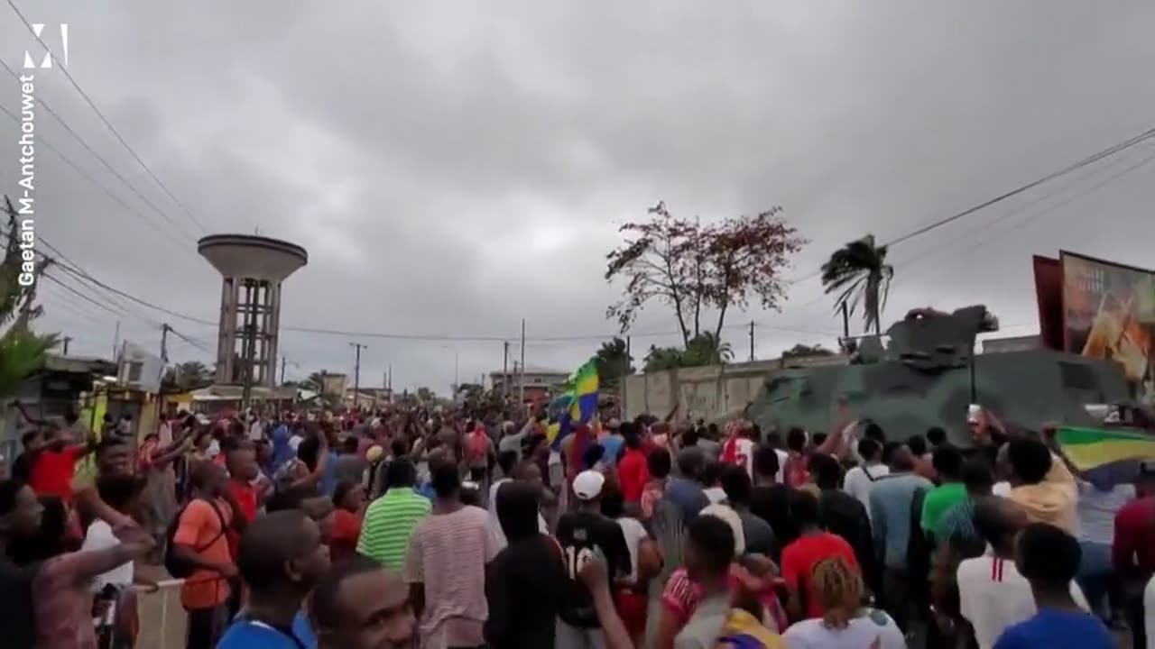 Crowds cheer on the military after a coup in Gabon