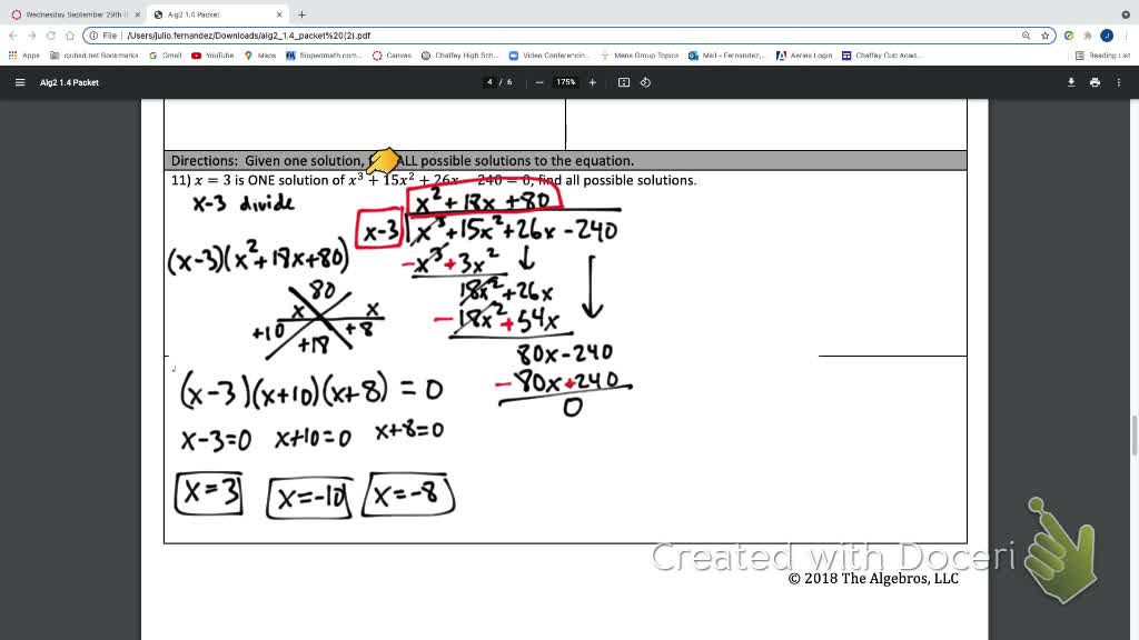 IM3 Alg 2 CC 1.4 Finding Zeroes of a Function