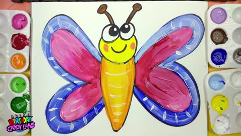 coloring birthday cake and butterfly coloring pages with painting, children learn to color and paint