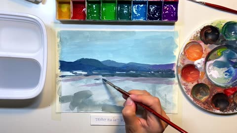 Drawing Arashiyama - gouache paint along