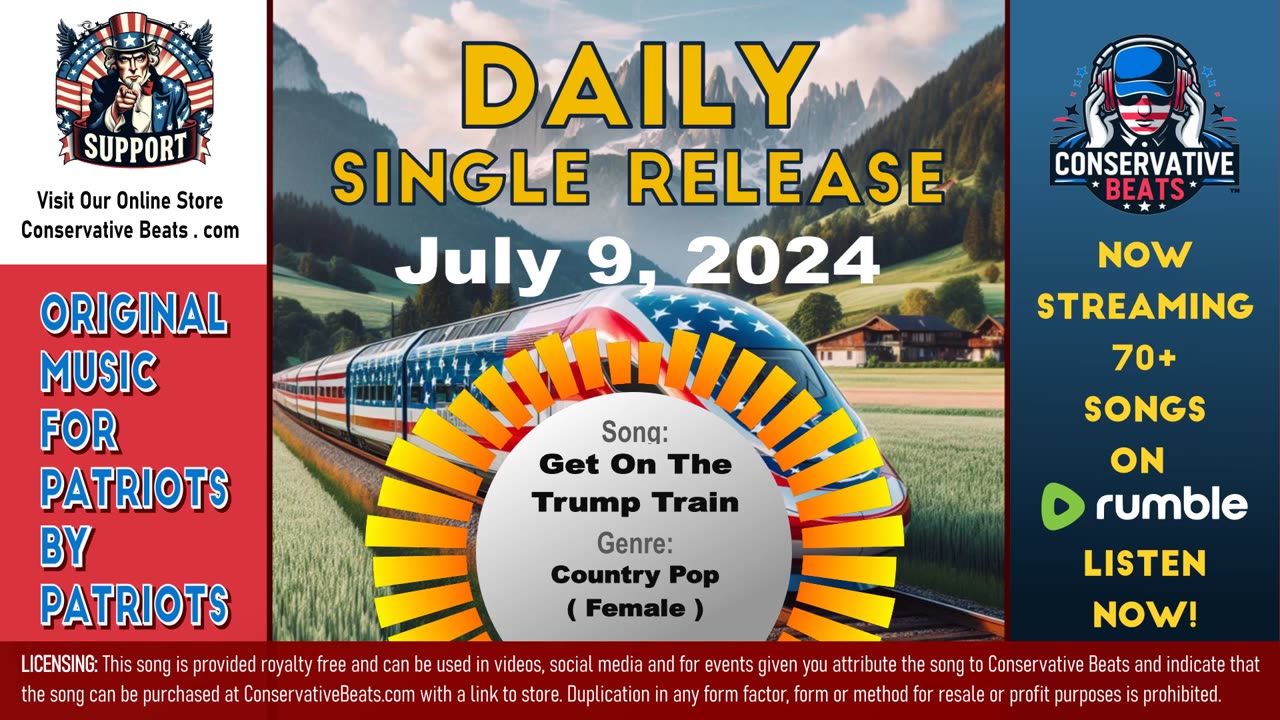 Conservative Beats - Daily Single Release: Get On The Trump Train – Country Pop ( Female ) - 7/9/24