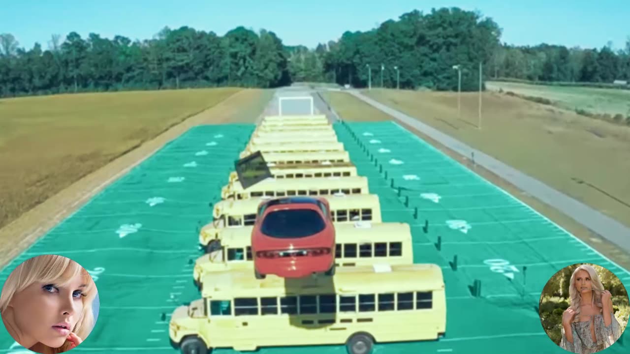 Car trys to jump busses