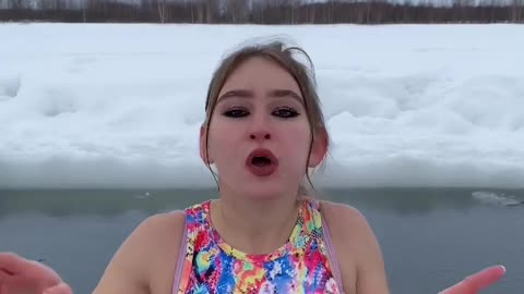girl enjoying in cold water